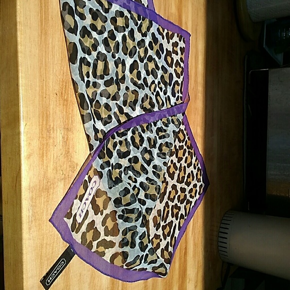 Coach Accessories - Coach silk leopard scarf with purple border -used